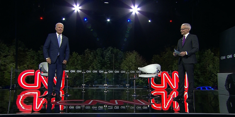 Joe Biden and Anderson Cooper at Joe Biden Drive-In Town Hall