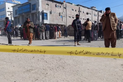 Pakistani security officials inspect the scene of a blast in Quetta, the provincial capital of Balochistan province, Pakistan, today.Credit...Fayyaz Ahmed/EPA, via Shutterstock